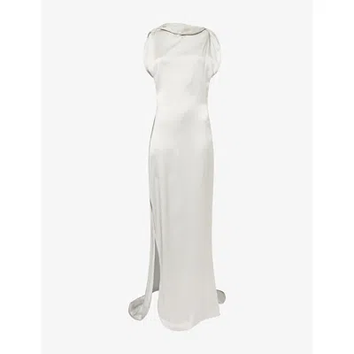 Victoria Beckham Womens Magnesium Carla Split-seam Satin Gown In White