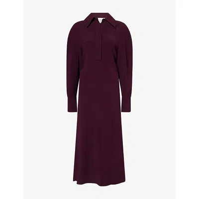 Victoria Beckham Womens Merlot Regular-fit Long-sleeves Woven Midi Dress In Burgundy