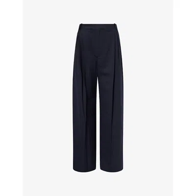 Victoria Beckham Womens Midnight Pleated Wide Leg Stretch-woven Trousers In Black