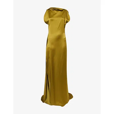 Victoria Beckham Womens Moss Carla Split-seam Satin Gown In Green