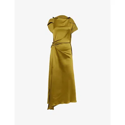 Victoria Beckham Womens Moss Sleeveless Draped Satin Midi Dress In Green
