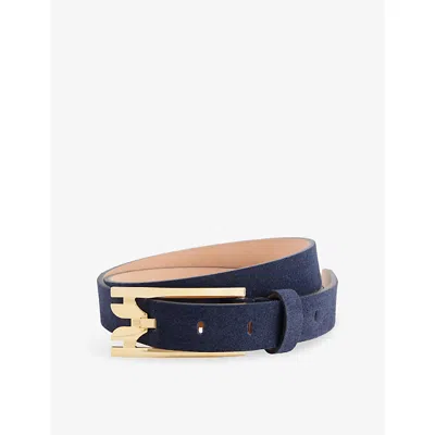 Victoria Beckham Womens Navy Dorian Double Pin-buckle Suede Belt In Blue