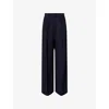 Victoria Beckham Womens Navy Embroidered Wide-leg Woven Trousers In Blue
