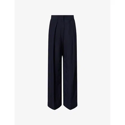 Victoria Beckham Womens Navy Embroidered Wide-leg Woven Trousers In Blue