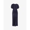 Victoria Beckham Womens Navy Gathered-waist Velvet Midi Dress In Blue