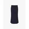 Victoria Beckham Womens Navy Pleated Textured Stretch-woven Midi Skirt In Blue