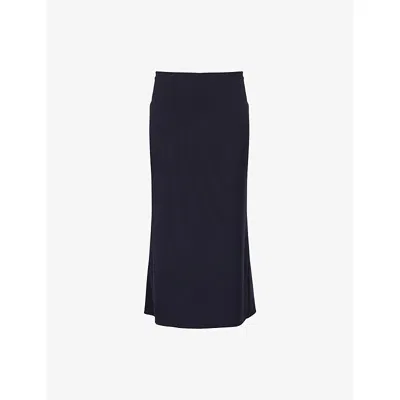 Victoria Beckham Womens Navy Pleated Textured Stretch-woven Midi Skirt