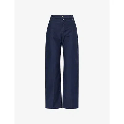 Victoria Beckham Womens Navy Split-seam Cotton Utility Trousers In Blue