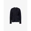 Victoria Beckham Womens Navy Twisted-neckline Textured Stretch-woven Blouse In Blue