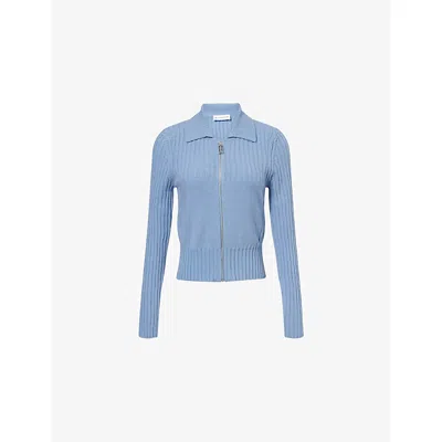 Victoria Beckham Womens Ocean Mist Melange Full-zip Fitted Wool And Cashmere Blend Cardigan In Blue