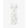 Victoria Beckham Womens Off White Black Gathered Floral-print Woven Midi Dress In Multi