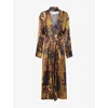 Victoria Beckham Womens Olive Brown Wrap Shawl-collar Woven Midi Dress In Brown