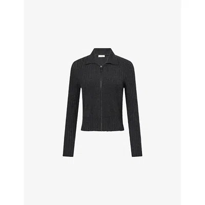 Victoria Beckham Womens Ore Melange Full-zip Fitted Wool And Cashmere Blend Cardigan In Black
