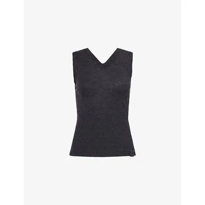 Victoria Beckham Womens Ore Melange V-neck Open-back Wool Top In Black