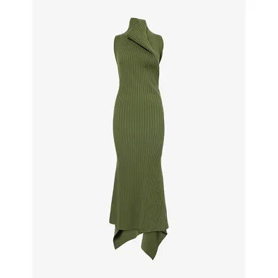Victoria Beckham Womens Ribbed Sleeveless Wool-blend Midi Dress Oregano Xs In Green
