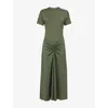 Victoria Beckham Womens Oregano Ruched Short-sleeves Stretch-woven Midi Dress In Green
