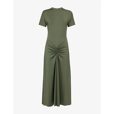 VICTORIA BECKHAM WOMENS OREGANO RUCHED SHORT-SLEEVES STRETCH-WOVEN MIDI DRESS