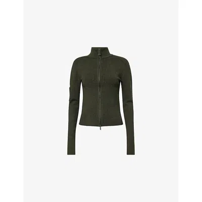 Victoria Beckham Womens Oregano Slim-fit High-neck Stretch-wool Blend Top Xs In Metallic