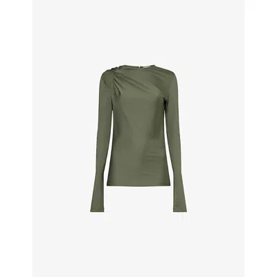Victoria Beckham Womens Oregano Twist Armhole Long-sleeve Satin Top In Green