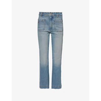 Victoria Beckham Womens  Alina Patch-pockets Straight-leg Cropped Denim Jeans In Pale Blue Wash