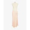 Victoria Beckham Womens Pale Peach Roll-neck Contrast-panel Cotton-blend Midi Dress In Pale Peach