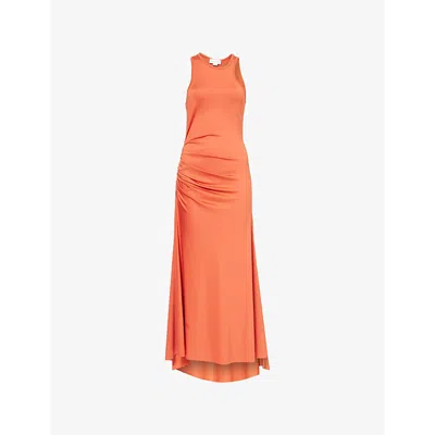 Victoria Beckham Womens Paprika Slim-fit Tank Ruched Stretch-jersey Midi Dress In Orange
