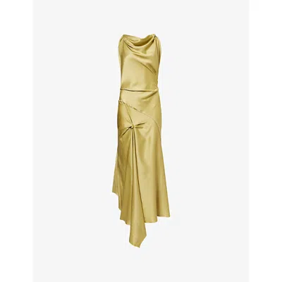 Victoria Beckham Womens Draped Asymmetric Woven Midi Dress Pear Green