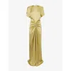Victoria Beckham Womens Gathered Low-back Satin Maxi Dress Pear Green In Pear Green
