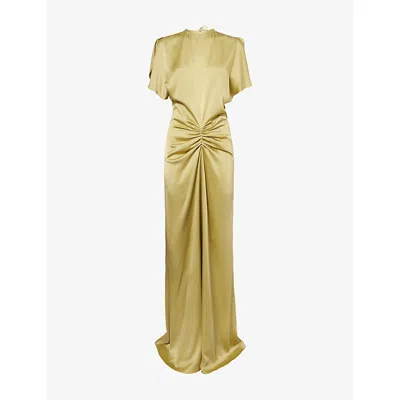 Victoria Beckham Womens Gathered Low-back Satin Maxi Dress Pear Green