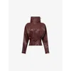 Victoria Beckham Womens Dolman-sleeve Pleated Leather Top Port