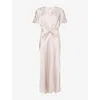 Victoria Beckham Womens Draped Pleat V-neck Satin Midi Dress Primrose