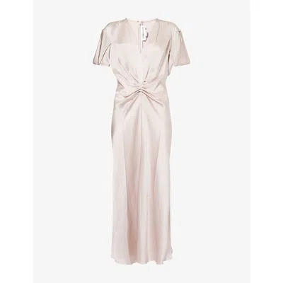 Victoria Beckham Womens Draped Pleat V-neck Satin Midi Dress Primrose