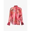 Victoria Beckham Womens Drape Abstract-print Silk Blouse Raspberry