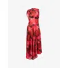 Victoria Beckham Womens Raspberry Draped Sleeveless Silk Midi Dress In Multi