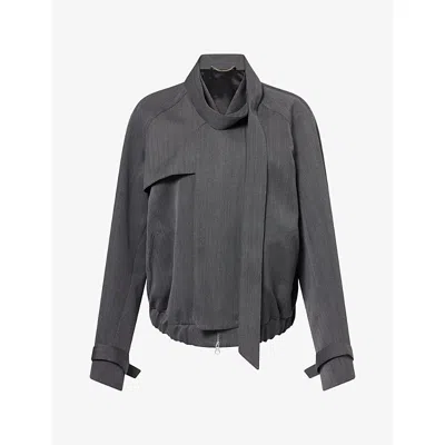 Victoria Beckham Womens Relaxed Scarf Wool Bomber Jacket Ash Melange