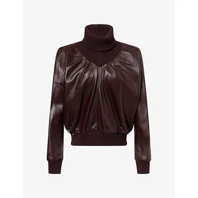 Victoria Beckham Womens Roll-neck Long-sleeve Leather Top Cassis In Brown
