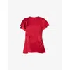 Victoria Beckham Womens Rose Draped Short-sleeves Woven Top In Red