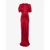 Victoria Beckham Womens Gathered Draped-sleeve Satin Maxi Dress Rose In Red