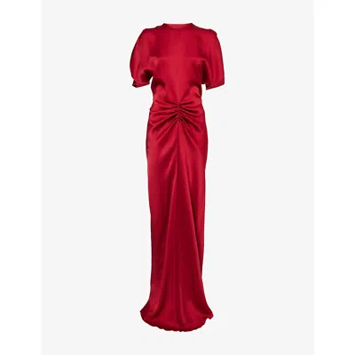 Victoria Beckham Womens Gathered Draped-sleeve Satin Maxi Dress Rose In Red