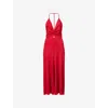 Victoria Beckham Womens V-neck Gathered Stretch-woven Midi Dress Rose In Red