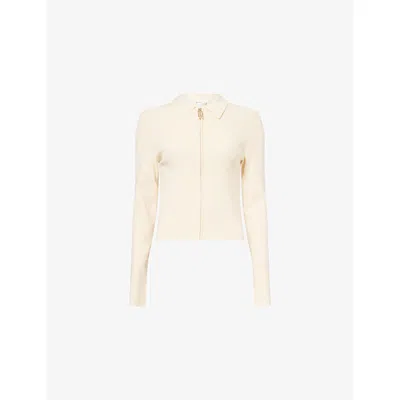 Victoria Beckham Womens  Long-sleeve Zip-up Rib-knit Polo Top In Brown