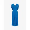 Victoria Beckham Womens Sapphire Blue V-neck Asymmetric-hem Stretch-woven Midi Dress In Sapphire Blue
