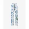 Victoria Beckham Womens Satin Flowers Ice Blue Abstract-print Two-slip-pockets Straight-leg Mid-rise Silk Trousers In Satin Flowers Ice Blue