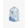 Victoria Beckham Piped Floral Silk Satin Button-up Pajama Shirt In Satin Flowers Ice Blue
