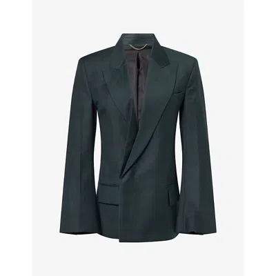 Victoria Beckham Womens Sculptural Layered Double-breasted Wool Blazer Marsh Green In Black