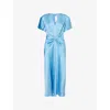 Victoria Beckham Womens Draped Pleat V-neck Satin Midi Dress Sky Blue