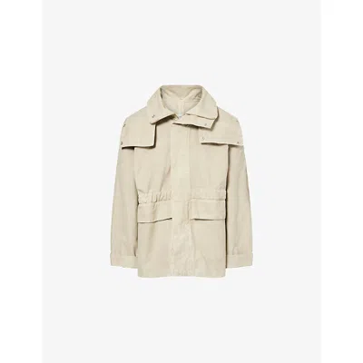 Victoria Beckham Womens Stone Grey Utlity Hooded Cotton Jacket In Animal Print