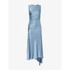 Victoria Beckham Womens Stone Twist Asymmetric-hem Woven Midi Dress In Blue