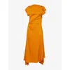 Victoria Beckham Womens Sunset Orange Draped Asymmetric Stretch-woven Midi Dress In Orange