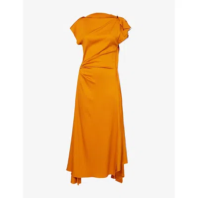 Victoria Beckham Womens Sunset Orange Draped Asymmetric Stretch-woven Midi Dress